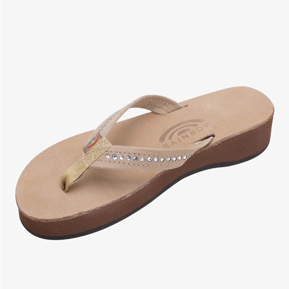 Rainbow Sandals Four Layer Leather Wedge 3/4 Swarovski Crystals 7.5-8.5